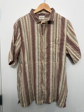 Lucky Brand Linen Dobby Stripe Camp Collar Short Sleeve Shirt